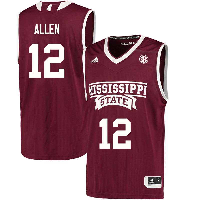Men #12 Jacaira Allen Mississippi State Bulldogs College Basketball Jerseys Sale-Maroon
